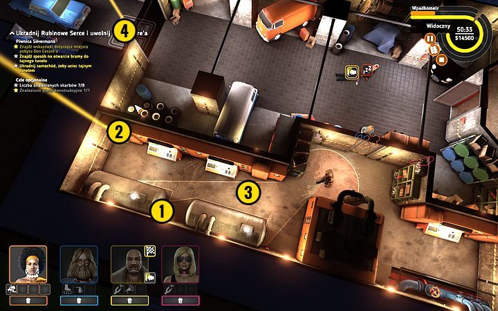 Wejdź Cleopatrą za strażnikiem i stań za pojemnikiem (1) - Misja 14 - Drogocenne serce | Opis przejścia misji Crookz - Crookz - poradnik do gry