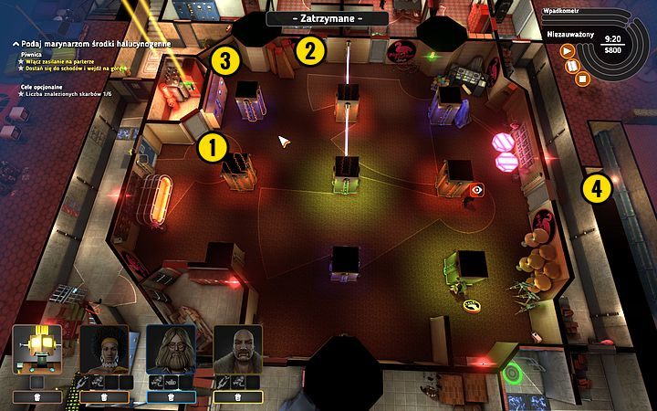 Poprowadź Bishopa tak, by ominął strażnika (1) i otworzył drzwi (2) - Misja 15 - Tańcz, marynarzu, tańcz! | Opis przejścia misji Crookz - Crookz - poradnik do gry