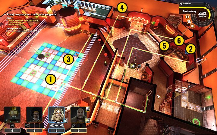 Stań na panelu Rob-O-Matem (1), a Bishopem przejdź przez wyłączoną barierę - Misja 15 - Tańcz, marynarzu, tańcz! | Opis przejścia misji Crookz - Crookz - poradnik do gry