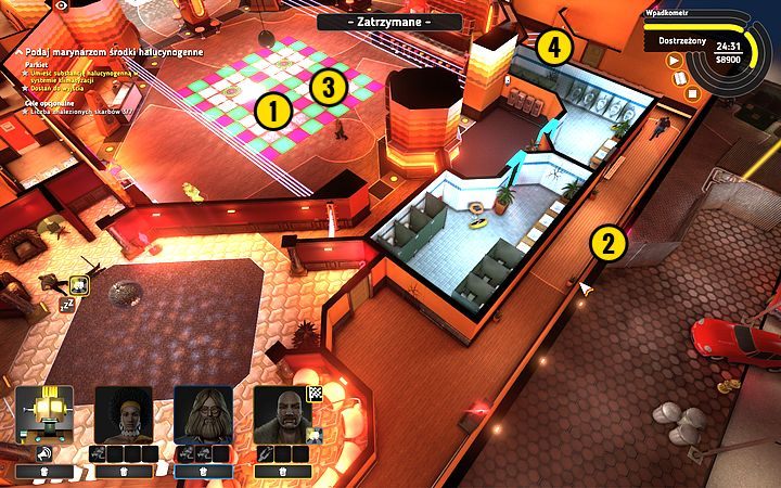 Wjedź Rob-O-Matem na panel (1) i przejdź przez drzwi z boku (2) - Misja 15 - Tańcz, marynarzu, tańcz! | Opis przejścia misji Crookz - Crookz - poradnik do gry