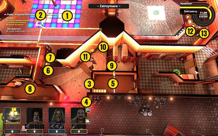 Zejdź z panelu (1) i idź do końca korytarza - Misja 15 - Tańcz, marynarzu, tańcz! | Opis przejścia misji Crookz - Crookz - poradnik do gry