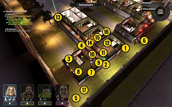 Wyłącz kamerę (1), a następnie rozdzielnicę (2) - Misja 16 - Kryptonim Blowfish | Opis przejścia misji Crookz - Crookz - poradnik do gry