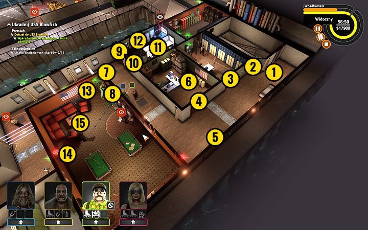 Niszczycielem barier zlikwiduj barierę (1), a następnie wyłącz kamerę (2) - Misja 16 - Kryptonim Blowfish | Opis przejścia misji Crookz - Crookz - poradnik do gry