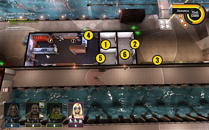 Podnieś łup (1), wyłącz terminal kamer (2) i podnieś kolejny łup (3) - Misja 16 - Kryptonim Blowfish | Opis przejścia misji Crookz - Crookz - poradnik do gry