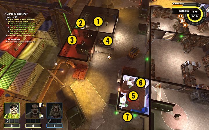 Przeprowadź Lobkowitza do pomieszczenia z napędem (1), wyślij tam także Rufusa - Misja 4 - Trójręki bandyta | Opis przejścia misji Crookz - Crookz - poradnik do gry