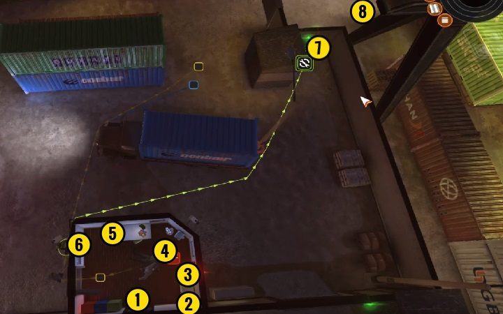 Każ Bishopowi otworzyć drzwi (1) i wyjść na zewnątrz - opcjonalnie możesz zabrać cichobieżki (2) - Misja 4 - Trójręki bandyta | Opis przejścia misji Crookz - Crookz - poradnik do gry