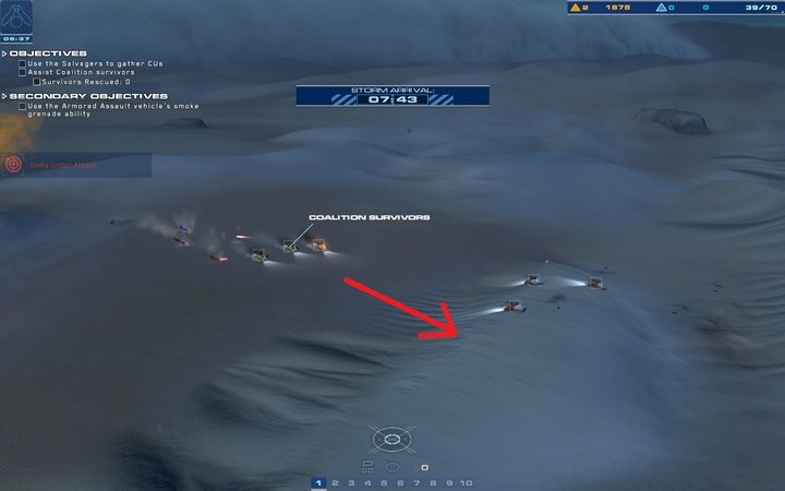 Od północnego zachodu przybędą opancerzone jednostki sojusznicze, chroń je za wszelką cenę. - 2 - The Boneyard | Kampania | Homeworld Deserts of Kharak - Homeworld: Deserts of Kharak - poradnik do gry