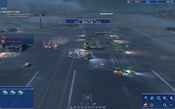 Trzymaj Support Cruisera w centrum bazy - w razie konieczności leczenia wiesz, gdzie go znaleźć, wspomoże on też jednostki w bazie, gdyby wróg przedostał się przez linię obrony. - 2 - The Boneyard | Kampania | Homeworld Deserts of Kharak - Homeworld: Deserts of Kharak - poradnik do gry