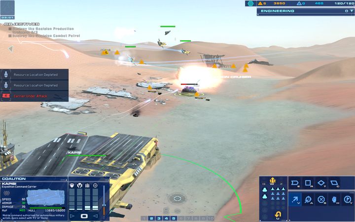 Zatrzymaj Kapisi dopiero przy drugim małym składzie surowców za pierwszym Production Cruiserem. - 6 - Beladin Dune Sea | Kampania | Homeworld Deserts of Kharak - Homeworld: Deserts of Kharak - poradnik do gry