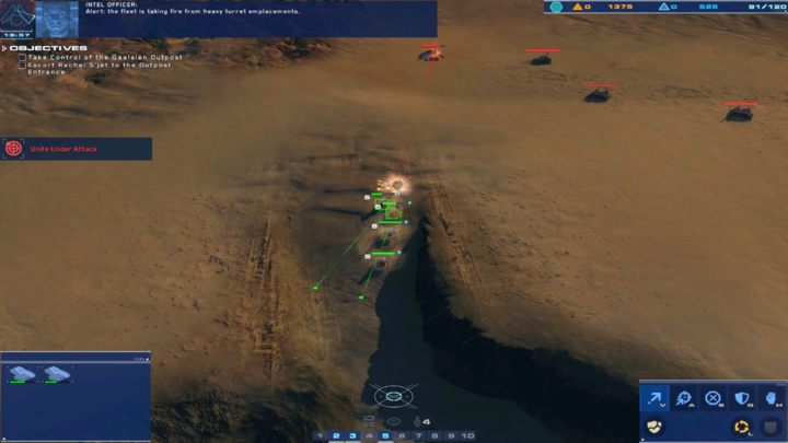 Zza skał możesz bezpiecznie zniszczyć wieżę kontrolną za pomocą Railgunów. - 7 - Gaalsien Base | Kampania | Homeworld Deserts of Kharak - Homeworld: Deserts of Kharak - poradnik do gry