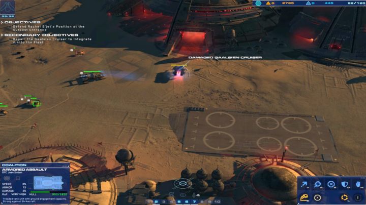 Możesz naprawić wrogi pojazd, aby stał się twój - jest to Honorguard Cruiser, nieco podkręcony. - 7 - Gaalsien Base | Kampania | Homeworld Deserts of Kharak - Homeworld: Deserts of Kharak - poradnik do gry