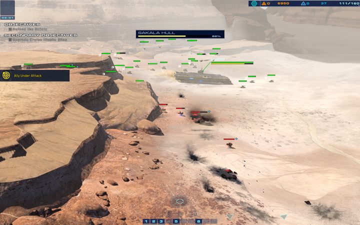 Przedostając się północną stroną w kierunku kanionu, możesz spodziewać się ataków od południa. - 9 - The Whispering Gallery | Kampania | Homeworld Deserts of Kharak - Homeworld: Deserts of Kharak - poradnik do gry