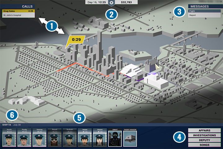 Przed tobą mapa miasta Freeburg, gdzie spędzisz lwią część swojego czasu - Interfejs | Podstawy This is the Police - This is the Police - poradnik do gry