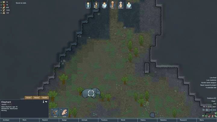 W tym przypadku, na kolonię postanowił uderzyć.. dziki słoń - Niebezpieczeństwa i zdarzenia losowe | Podstawy życia w kolonii w RimWorld - RimWorld - poradnik do gry