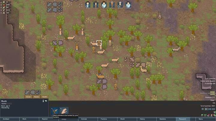 Możesz nakazać swoim kolonistom polowanie na dzikie zwierzęta - Gromadzenie jedzenia | Podstawy życia w kolonii w RimWorld - RimWorld - poradnik do gry