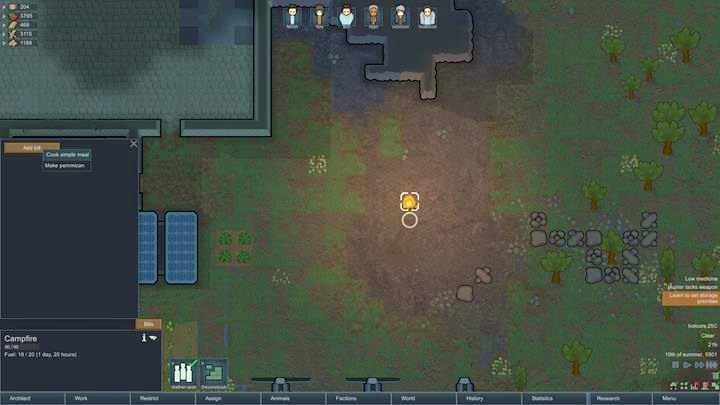 Warto surowe jedzenie przygotować choćby przy ognisku, by wpłynęło dodatnio na potrzeby kolonistów - Gromadzenie jedzenia | Podstawy życia w kolonii w RimWorld - RimWorld - poradnik do gry