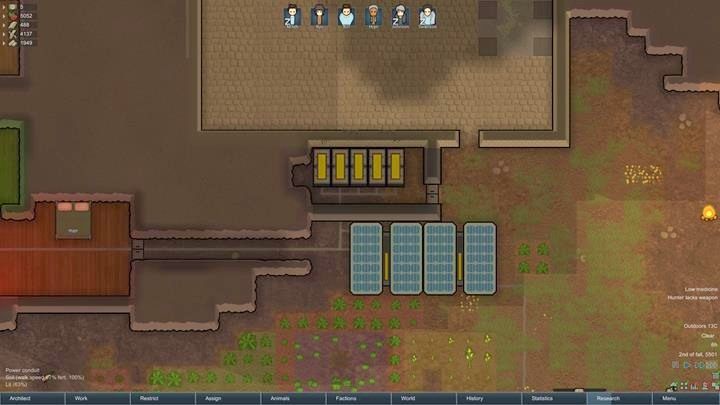 Podłącz przewodami elektrycznymi baterię z elektrownia, by magazynować prąd - Użycie energii elektrycznej | Podstawy życia w kolonii w RimWorld - RimWorld - poradnik do gry