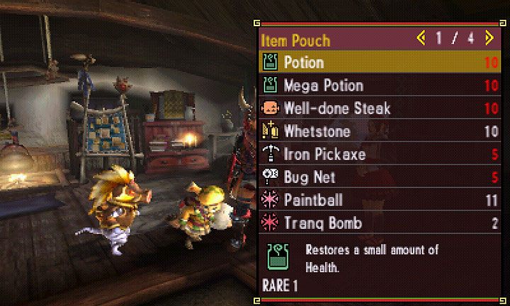 Kolejnym etapem przygotowania się do polowania jest zabranie ze sobą odpowiednich zasobów: napojów leczniczych/wzmacniających/oczyszczających, racji żywnościowych, kolek z farbą, amunicji, olejów, bomb, itp - Poradnik do gry - Polowanie | Monster Hunter Generations - Monster Hunter Generations - poradnik do gry