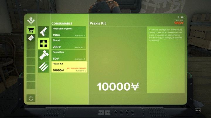 Za 10000 możesz zakupić jeden z dwóch dostępnych zestawów u Tarsa. - Zestawy Praxis | Zestawienia | Deus Ex Rozłam Ludzkości - Deus Ex: Rozłam Ludzkości - poradnik do gry