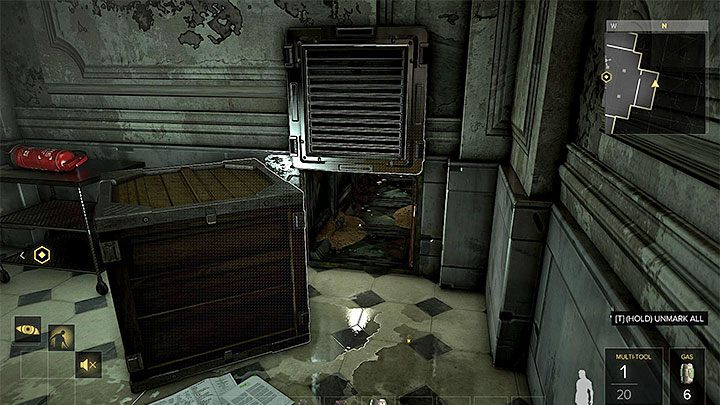 Wejście do szybu w pierwszym pomieszczeniu - Twarzą w twarz z tajemnicą - zadanie główne | Praga (druga wizyta) - Zadania główne - Deus Ex: Rozłam Ludzkości - poradnik do gry