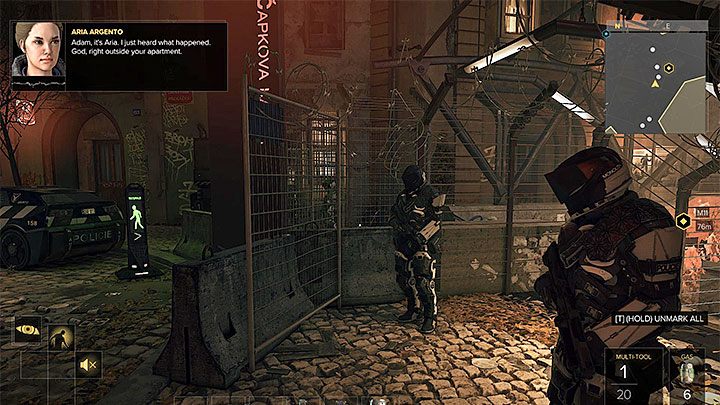 Aria poinformuje Jensena o morderstwie niedaleko jego miejsca zamieszkania - Żniwiarz - zadanie poboczne | Praga (druga wizyta) - Zadania poboczne - Deus Ex: Rozłam Ludzkości - poradnik do gry