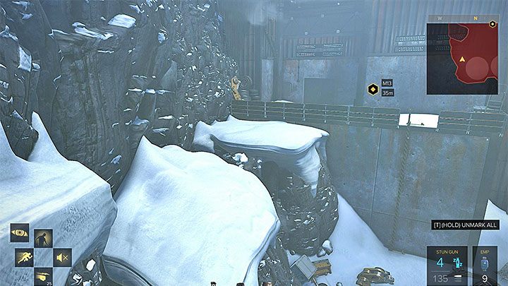 Możesz przeskakiwać po ośnieżonych półek lub sprowadzić sobie na dół drabinę - GARM (G.A.R.M.) - Zadania glówne | Ośrodek G.A.R.M. | Deus Ex Rozłam Ludzkości - Deus Ex: Rozłam Ludzkości - poradnik do gry