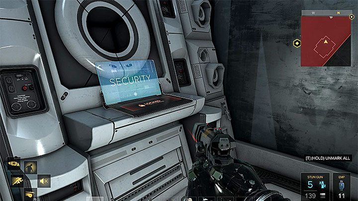 Komputery ochrony są w bocznych budynkach i każdy z nich pozwala na wyłączenie jednej wieżyczki - GARM (G.A.R.M.) - Zadania glówne | Ośrodek G.A.R.M. | Deus Ex Rozłam Ludzkości - Deus Ex: Rozłam Ludzkości - poradnik do gry