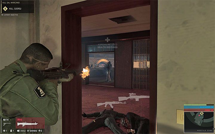 Jeśli zostałeś zauważony to ostrzelaj Giorgiego z dobrej broni i podrzuć parę granatów do miejsca, w którym stoi - Zamordowanie Sala Marcano | Misje fabularne w Mafia III - Mafia III - poradnik do gry