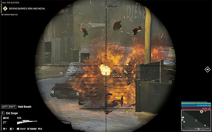 Celuj w czerwone beczki gdy pojawi się obok nich pojazd albo jakiś przeciwnik - Zamordowanie Rzeźnika | Misje fabularne w Mafia III - Mafia III - poradnik do gry