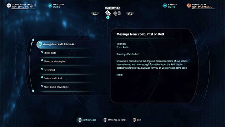 E-mail powinien pojawić się w skrzynce tuż po uratowaniu Moshae Sjefy w ramach głównej fabuły - Znaj swojego wroga | Sojusznicy i związki w Mass Effect Andromeda - Mass Effect: Andromeda - poradnik do gry