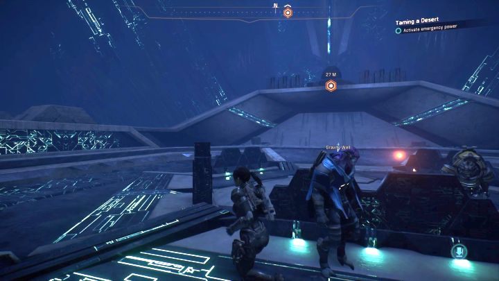 Konsola służąca do przywrócenia zasilania znajduje się na podwyższeniu. - Oswajanie pustyni | Elaaden | Zadania w Helejosie w Mass Effect Andromeda - Mass Effect: Andromeda - poradnik do gry