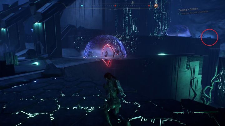 Na południe od mostu znajdziesz kluczową dla zadania Konsolę Porzuconych. - Oswajanie pustyni | Elaaden | Zadania w Helejosie w Mass Effect Andromeda - Mass Effect: Andromeda - poradnik do gry