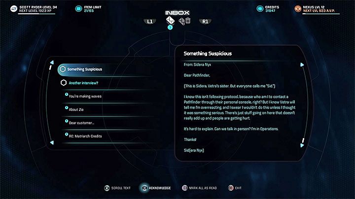 Musisz otrzymać e-maila od Sid - Życie na pograniczu | Nexus | Zadania w Helejosie w Mass Effect Andromeda - Mass Effect: Andromeda - poradnik do gry