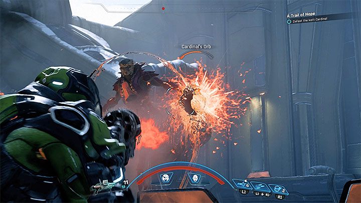 Kardynał zalicza się do grupy kettów zwanych ascendentami i oznacza to, że jest domyślnie otoczona polem siłowym - Jak pokonać Kardynał kettów na Voeld w Mass Effect Andromeda? | Walki z bossami - Mass Effect: Andromeda - poradnik do gry