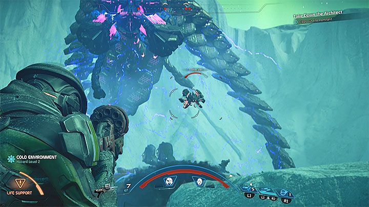 Staraj się zawsze zniszczyć wszystkie zwykłe boty zanim osłabianie Architekta stanie się ponownie możliwe - Zaginiony zespół badawczy | Voeld | Zadania w Helejosie w Mass Effect Andromeda - Mass Effect: Andromeda - poradnik do gry