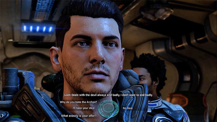 Możesz przyjąć ofertę Primus (lewa opcja dialogowa) lub ją odrzucić (prawa opcja dialogowa) - Rozłam w szeregach | Sojusznicy i związki w Mass Effect Andromeda - Mass Effect: Andromeda - poradnik do gry