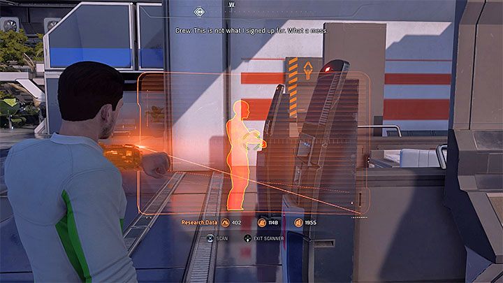 Musisz teraz zacząć używać skanera żeby prześledzić trasę podróży Ruth Bekker - Zaraza | Nexus | Zadania w Helejosie w Mass Effect Andromeda - Mass Effect: Andromeda - poradnik do gry
