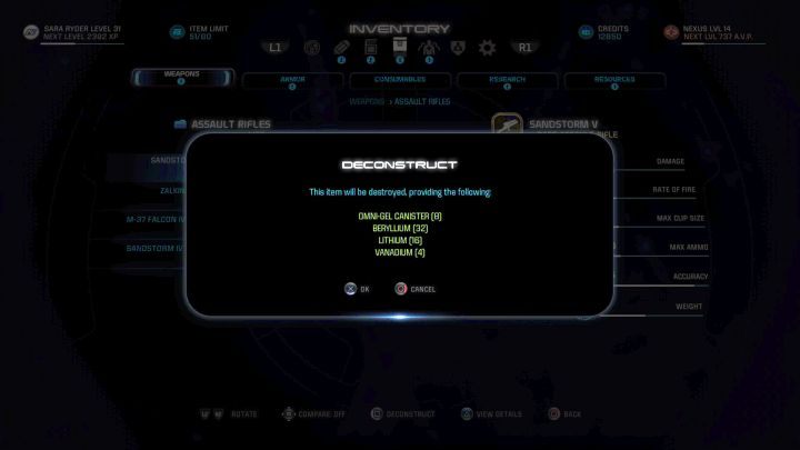 Dekonstrukcja pozwala zdobyć spore ilości materiałów do tworzenia przedmiotów. - Dekonstrukcja i rozkładanie przedmiotów w Mass Effect Andromeda - Mass Effect: Andromeda - poradnik do gry