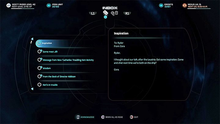 E-mail od Cory - Cora Harper: Fundament | Sojusznicy i związki w Mass Effect Andromeda - Mass Effect: Andromeda - poradnik do gry