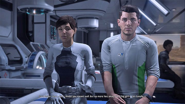 Rozpocznij od porozmawiania z siostrą lub bratem po tym jak osoba ta wybudzi się ze śpiączki - Tajemnice rodziny Ryderów | Sojusznicy i związki w Mass Effect Andromeda - Mass Effect: Andromeda - poradnik do gry