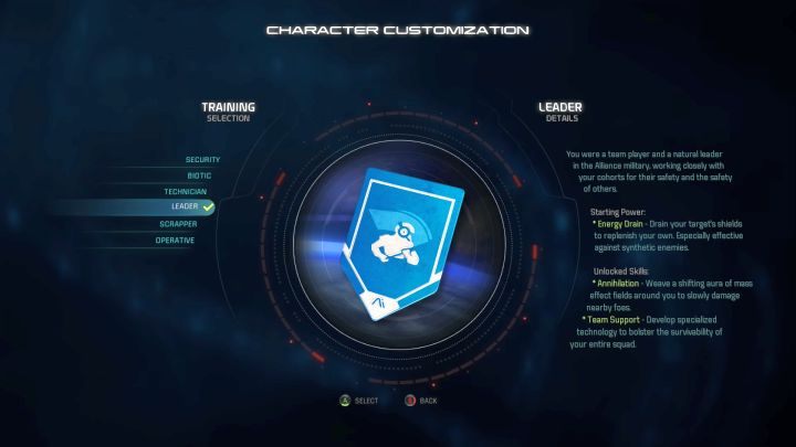 Wybór Dowódcy (Leader) jako treningu dla postaci. - Dowódca (Leader) w Mass Effect Andromeda | Bohater - Mass Effect: Andromeda - poradnik do gry