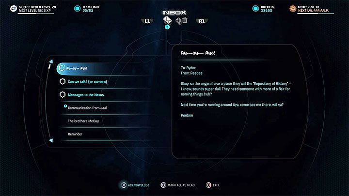 Nowy e-mail od Peebee - Peebee: Wycieczka do muzeum | Sojusznicy i związki w Mass Effect Andromeda - Mass Effect: Andromeda - poradnik do gry