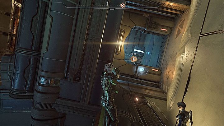 Węzeł kontrolny znajduje się w pokazanym na powyższym obrazku małym obszarze w górnej części lokacji i żeby tam dotrzeć musisz wykonać sporo skoków (pomagaj sobie też wskazaniami skanera informującymi o odległości od celu) - Liam Kosta: Stawka większa niż życie | Sojusznicy i związki w ME Andromeda - Mass Effect: Andromeda - poradnik do gry