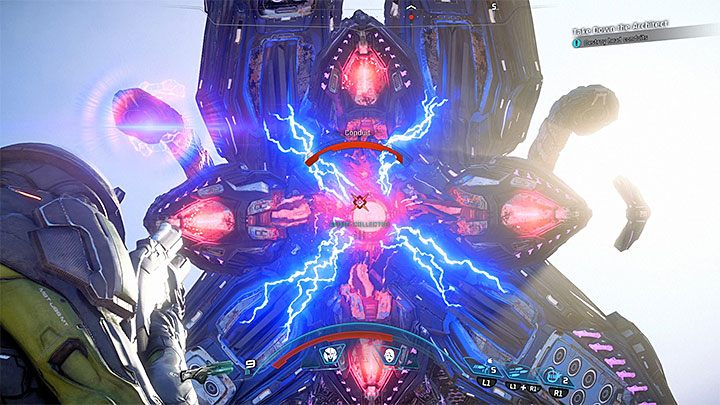 Osłabiaj przewody na głowie Architekta gdy tylko stanie się to możliwe - Jak pokonać Architekta Porzuconych na Eosie? | Walki z bossami w ME Andromeda - Mass Effect: Andromeda - poradnik do gry