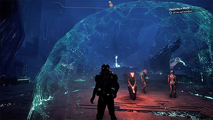Zatrzymuj się wewnątrz pól siłowych żeby odnawiać pasek podtrzymywania funkcji życiowych - Odtwarzanie świata | Voeld | Zadania w Helejosie w Mass Effect Andromeda - Mass Effect: Andromeda - poradnik do gry