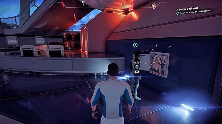 Raj Patil powinien stać niedaleko biura dyrektora Tanna - Sabotaż na stacji | Nexus | Zadania w Helejosie w Mass Effect Andromeda - Mass Effect: Andromeda - poradnik do gry