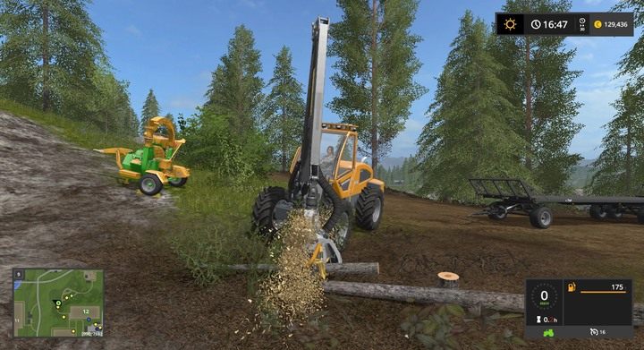 Ścinasz drzewo i trzymając je wycinasz z niego mniejsze kawałki o ustalonej długości - całość dzieje się automatycznie - Bele i kłody w Farming Simulator 17 | Podstawy leśnictwa - Farming Simulator 17 - poradnik do gry