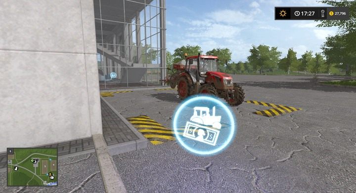 W oznaczonej strefie sklepu sprzedaż maszyny za lepszą cenę niż automatycznie - Sklep, modyfikacje i eksploatacja maszyn | Dla początkujących - Farming Simulator 17 - poradnik do gry