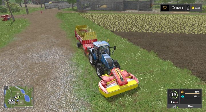Najprostsza metoda zbioru - przyczepa samozbierająca i kosiarka na przedzie ciagnika - Trawa, siano i kiszonka w Farming Simulator 17 | Informacje o uprawach - Farming Simulator 17 - poradnik do gry