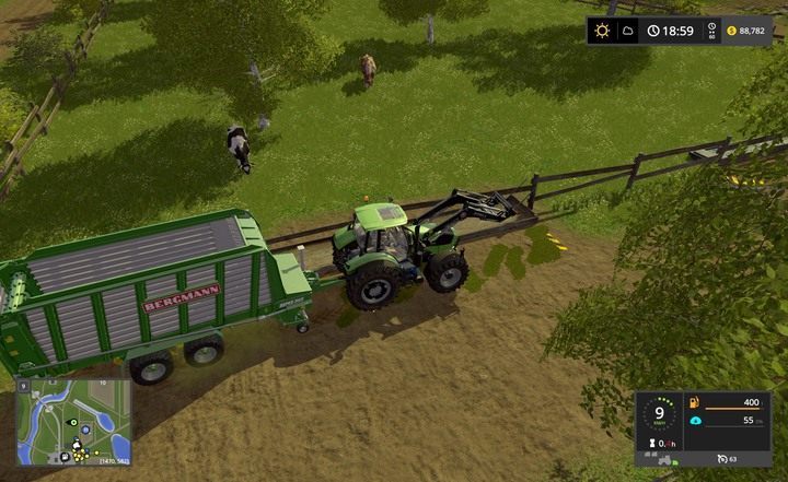 U krów i owiec możesz posprzątać z użyciem przyczepy samozbierającej - Czynności hodowli krok po kroku w Farming Simulator 17 | Hodowla - Farming Simulator 17 - poradnik do gry